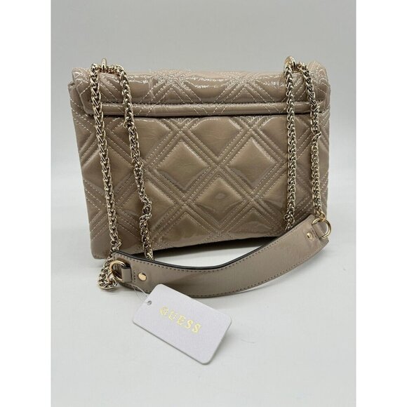 GUESS Deesa patent faux-leather convertible shoulder crossbody -Taupe DEFECTIVE - Picture 7 of 8